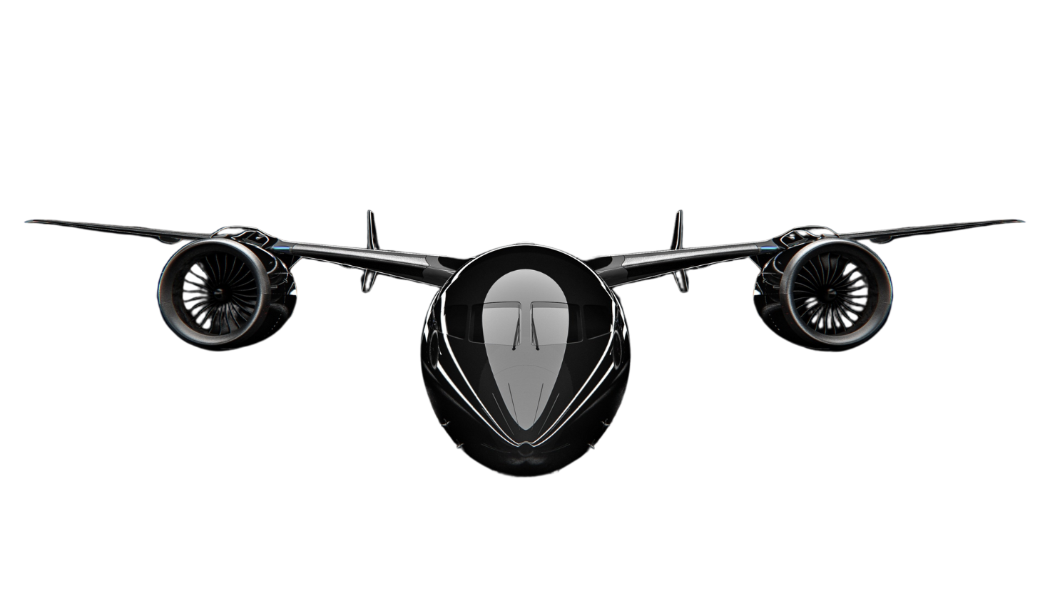 Luxury jetliner flying head on transparent background