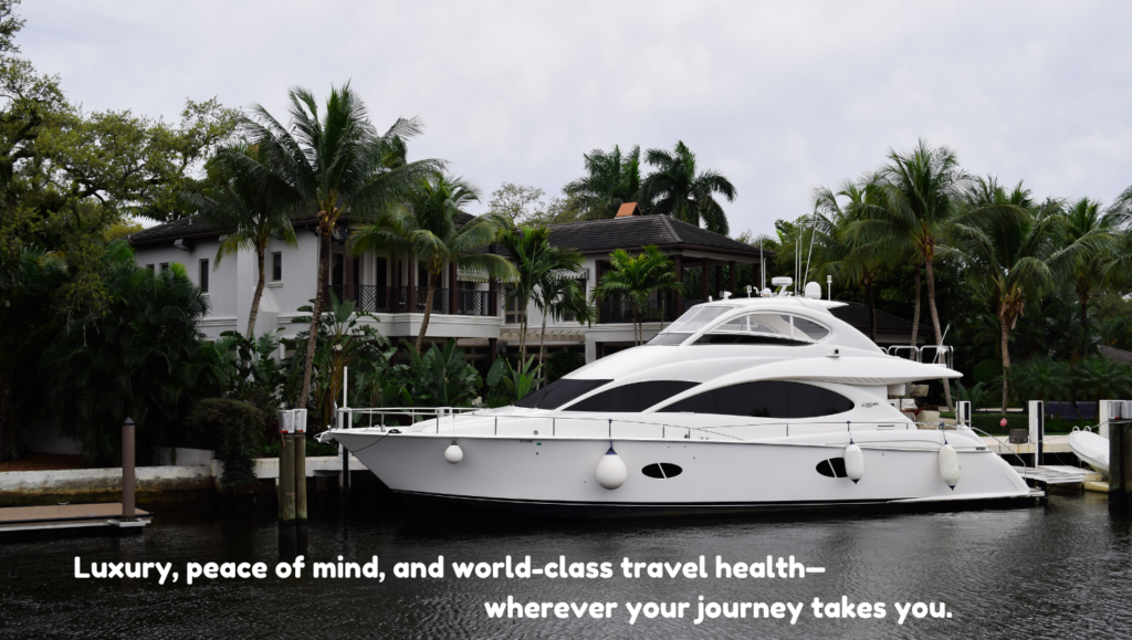 Yacht sitting in front of luxury home