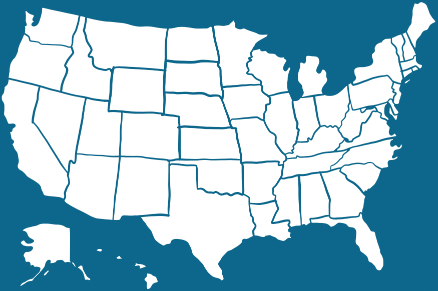 Map showing U.S. states where TravelMeds2Go telehealth services are available.